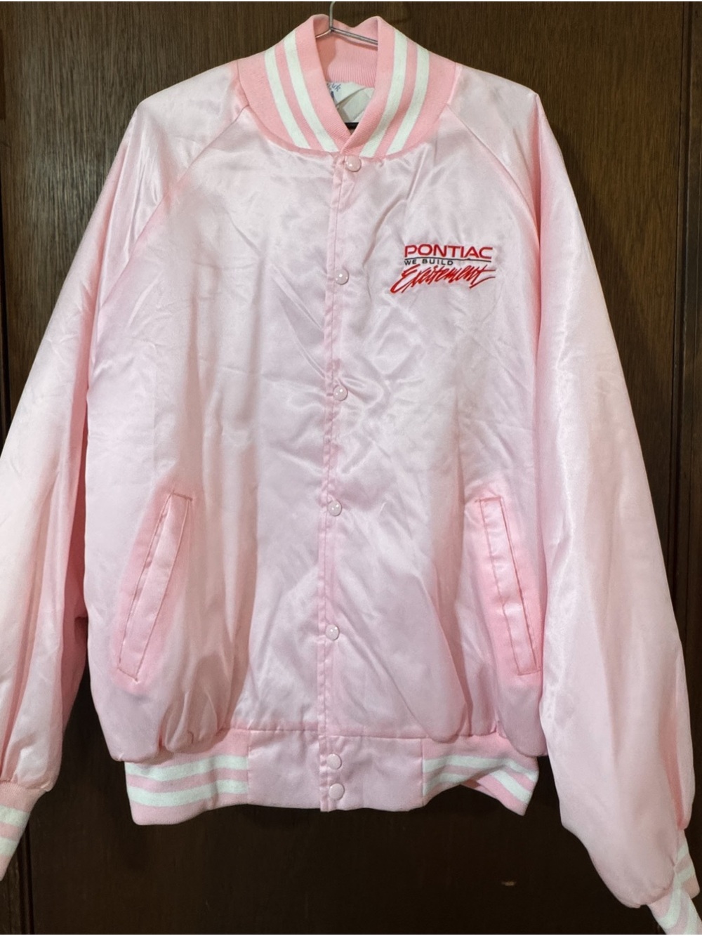 NWT Pink PONTIAC WE BUILD EXCITEMENT Bomber Jacket Vintage